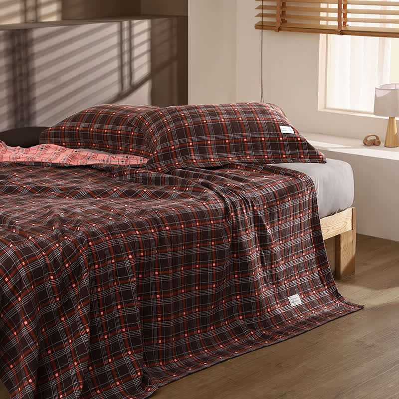 Set di biancheria da letto vintage in garza di cotone a quadri - image 1