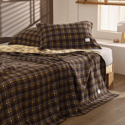 Set di biancheria da letto vintage in garza di cotone a quadri - Giallo-marrone - 50cm x 50cm × 31" (Federa) - 1 federa - image 4