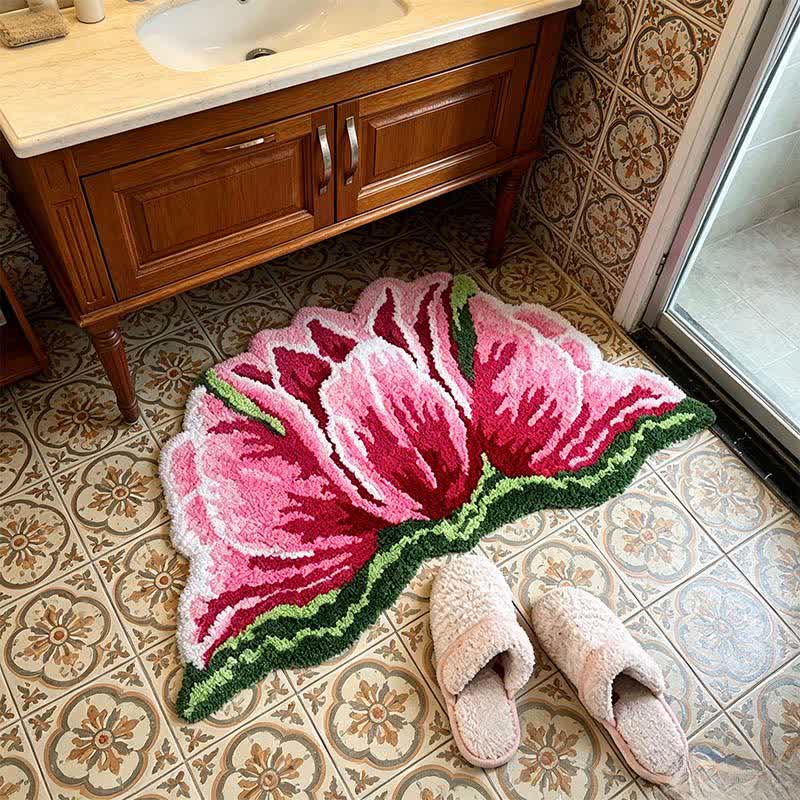 Tappeto da bagno in peluche a forma di tulipano rosa e rosso - image 1