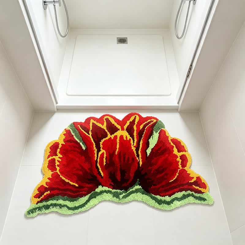 Tappeto da bagno in peluche a forma di tulipano rosa e rosso - image 3