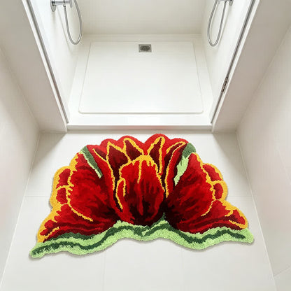 Tappeto da bagno in peluche a forma di tulipano rosa e rosso - image 3