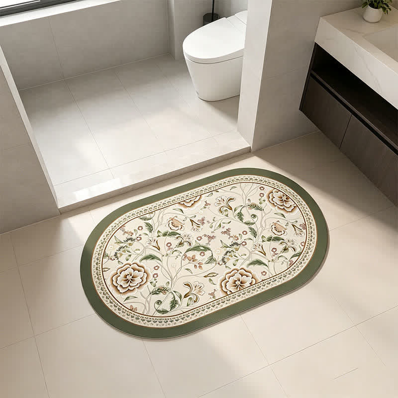 Tappeto ovale vintage da bagno con motivo botanico e floreale. - image 2