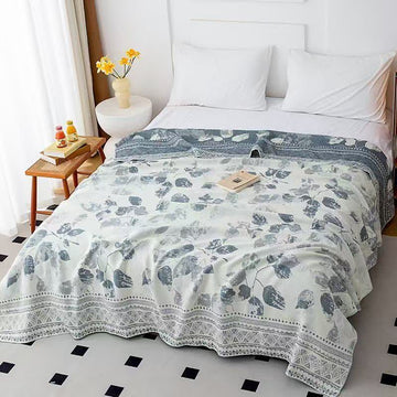 Trapunta in garza di cotone con stampa a foglie in stile boho - Matrimoniale - image 0