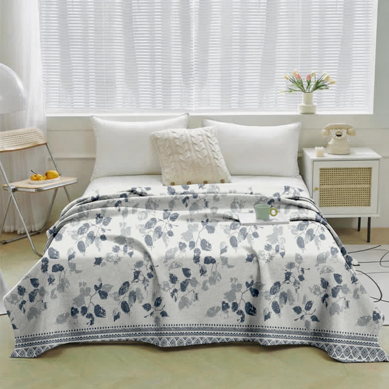 Trapunta in garza di cotone con stampa a foglie in stile boho - image 1