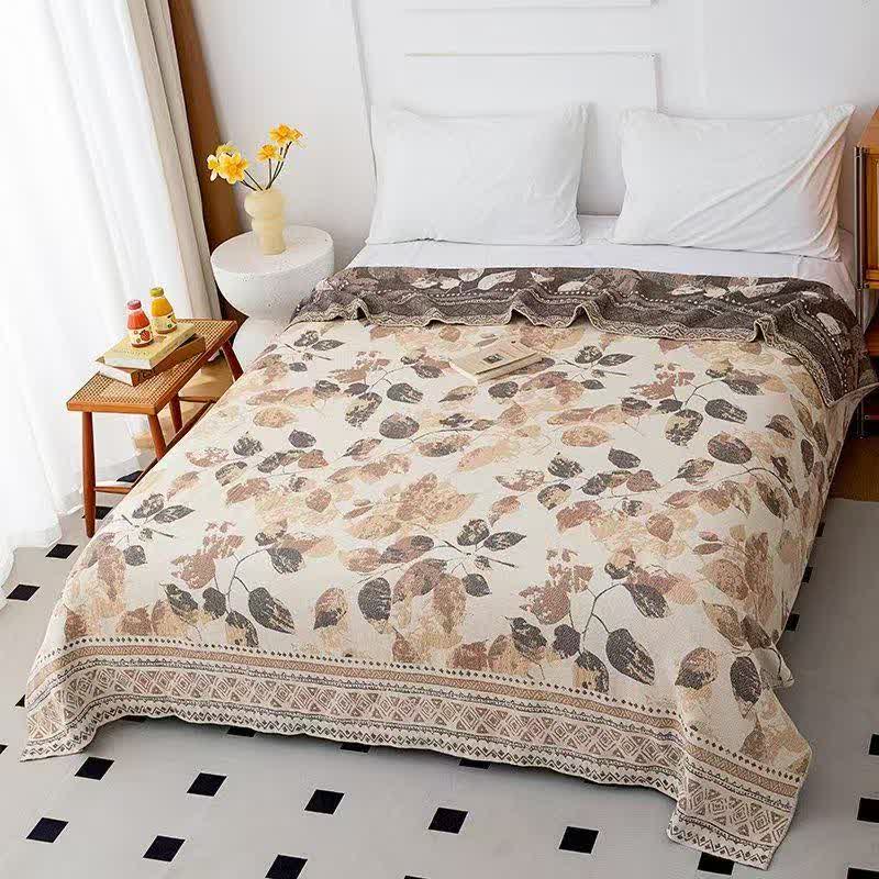 Trapunta in garza di cotone con motivo foglie autunnali in stile bohemien - Matrimoniale - image 0