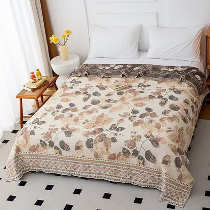 Trapunta in garza di cotone con motivo foglie autunnali in stile bohemien - Matrimoniale - image 0