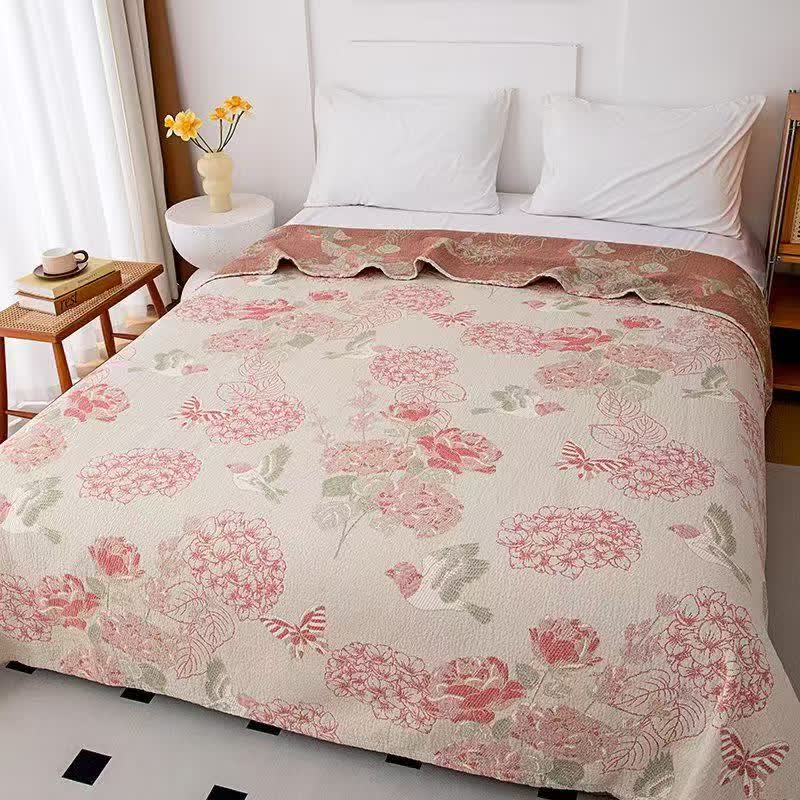 Trapunta jacquard color rosa pastello con ortensie - Matrimoniale - image 0
