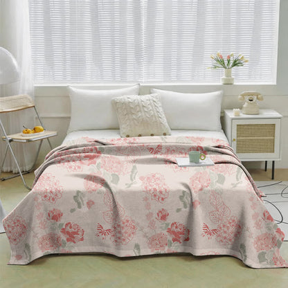 Trapunta jacquard color rosa pastello con ortensie - image 1