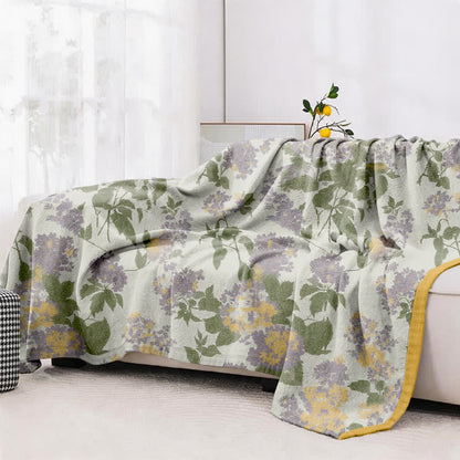 Trapunta in garza jacquard con motivo floreale lilla e senape - image 4