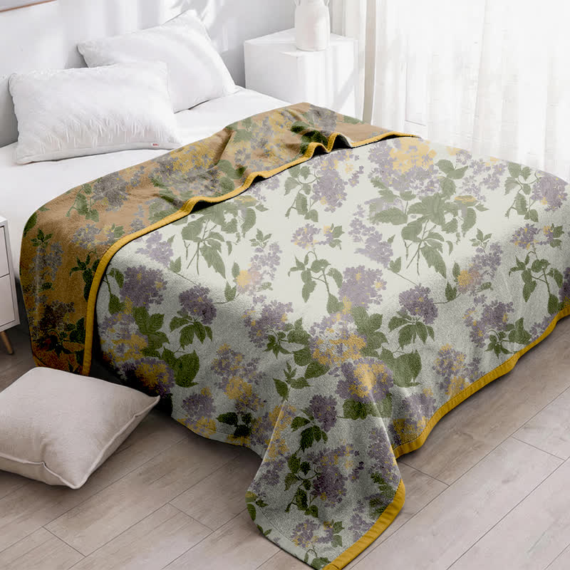 Trapunta in garza jacquard con motivo floreale lilla e senape - image 2