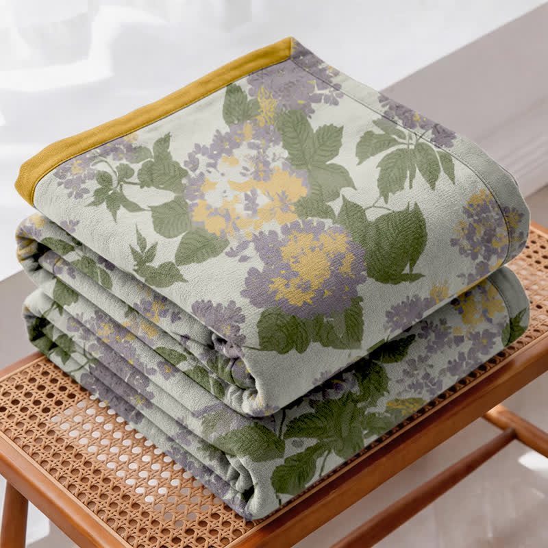 Trapunta in garza jacquard con motivo floreale lilla e senape - image 3