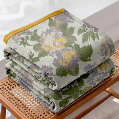 Trapunta in garza jacquard con motivo floreale lilla e senape - image 3