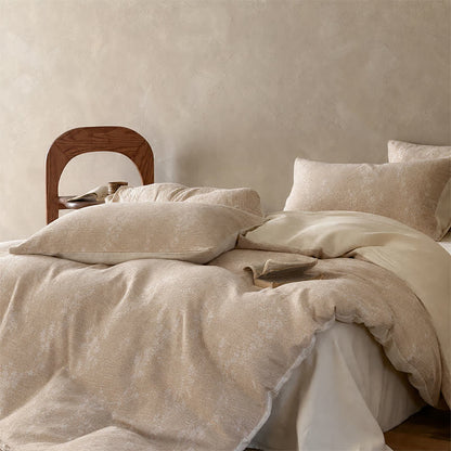 Set di biancheria da letto in cotone jacquard con motivo floreale botanico color cammello - image 2