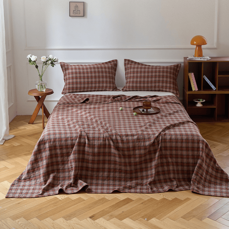 Set di biancheria da letto in cotone a quadri nei toni della terra in stile retrò - Auburn - Trapunta con 2 federe - Matrimoniale Grande - image 0