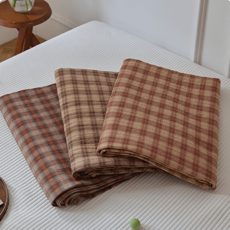 Set di biancheria da letto in cotone a quadri nei toni della terra in stile retrò - image 4