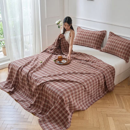 Set di biancheria da letto in cotone a quadri nei toni della terra in stile retrò - image 1