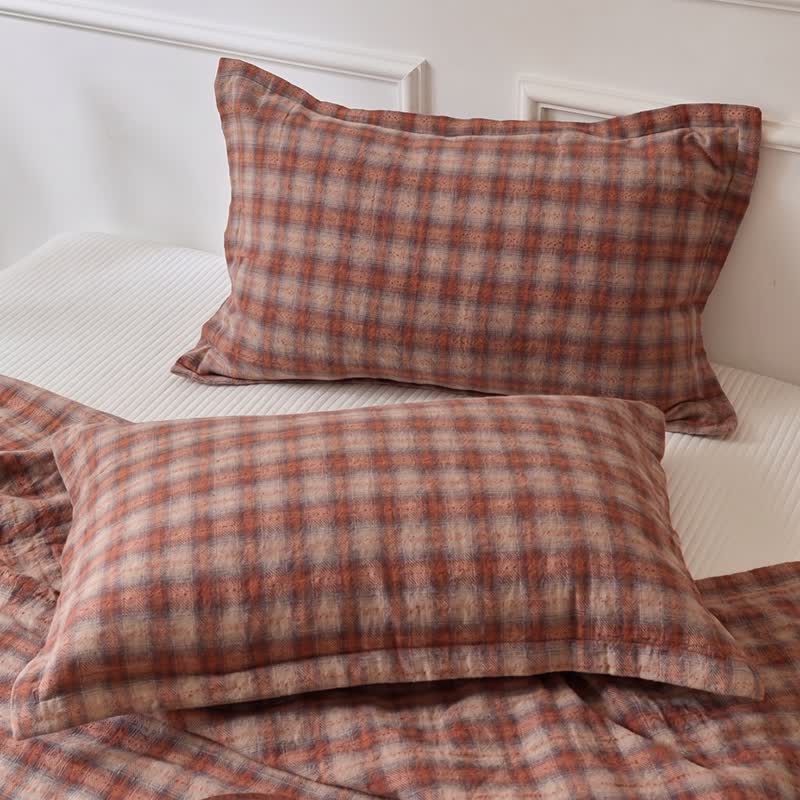 Set di biancheria da letto in cotone a quadri nei toni della terra in stile retrò - image 2