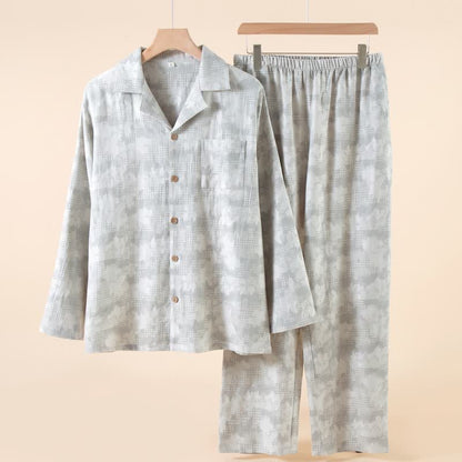Completo da casa con stampa floreale leggera e bottoni a quadretti delicati - Grigio - 2XL - image 2