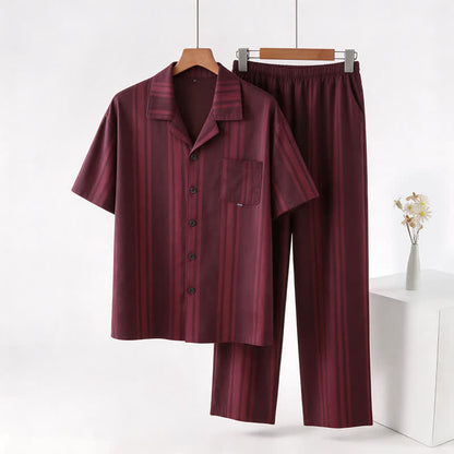 Completo da casa in cotone a righe verticali bordeaux - Rosso - 3XL - image 0