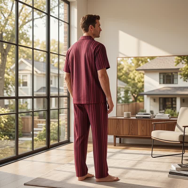 Completo da casa in cotone a righe verticali bordeaux - image 2