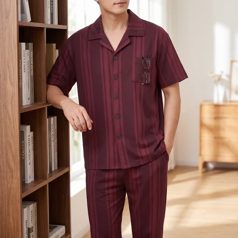 Completo da casa in cotone a righe verticali bordeaux - image 1