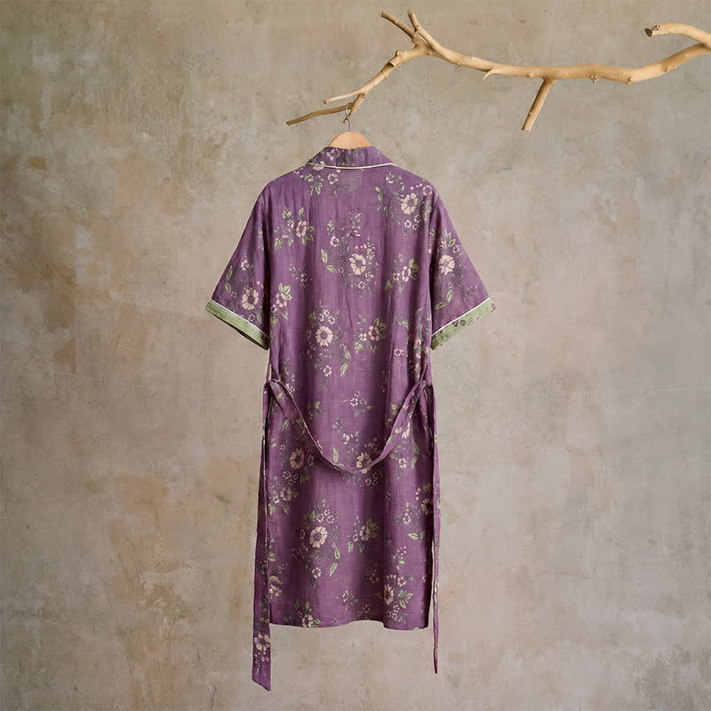 Kimono vintage in cotone con stampa floreale viola - image 1