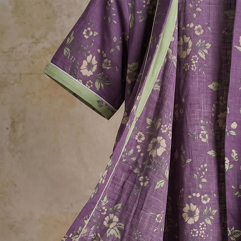 Kimono vintage in cotone con stampa floreale viola - image 6