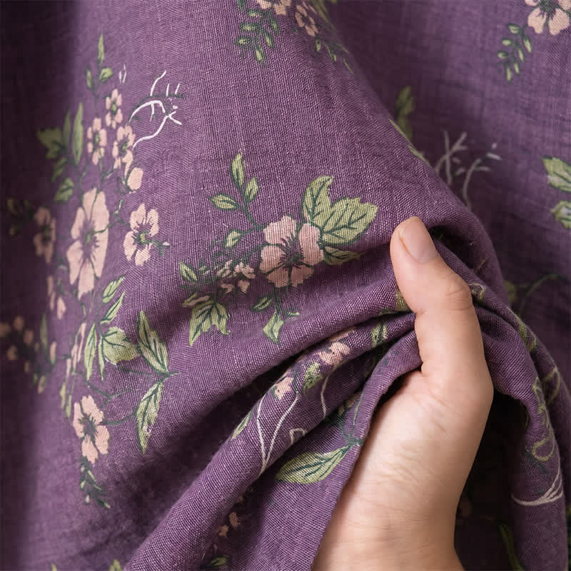 Kimono vintage in cotone con stampa floreale viola - image 8