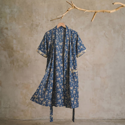 Kimono vintage blu indaco con stampa floreale - XL - image 0