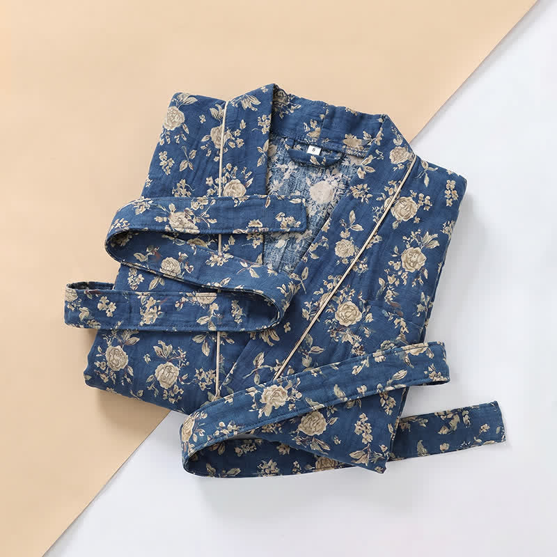 Kimono vintage blu indaco con stampa floreale - image 8