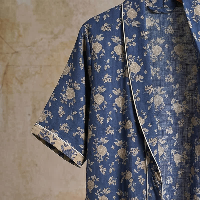 Kimono vintage blu indaco con stampa floreale - image 3
