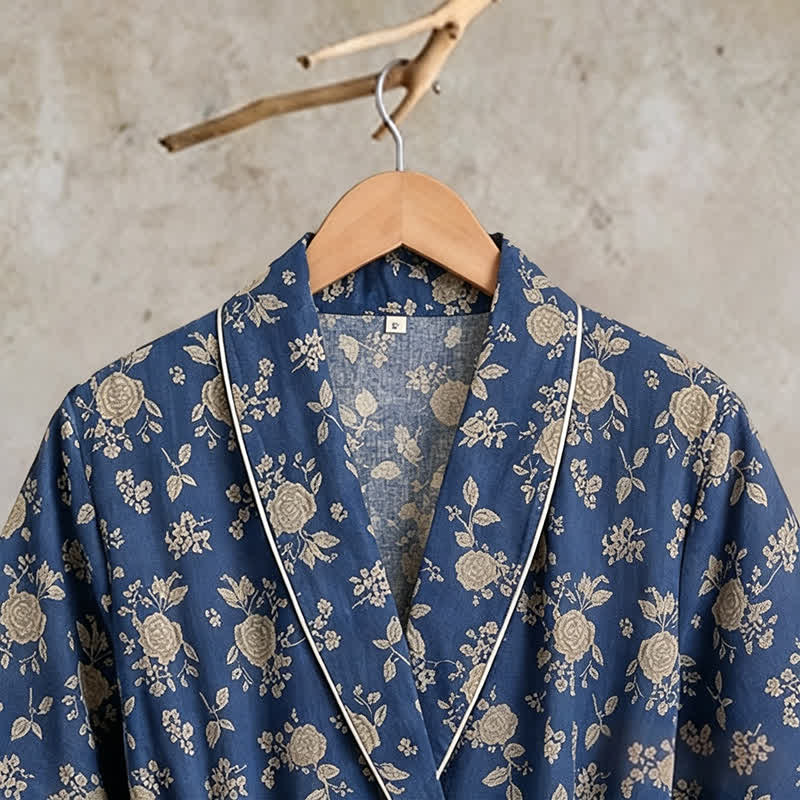 Kimono vintage blu indaco con stampa floreale - image 4