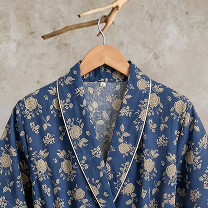 Kimono vintage blu indaco con stampa floreale - image 4