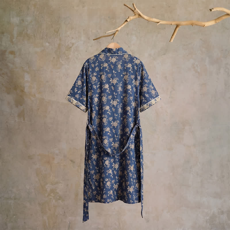 Kimono vintage blu indaco con stampa floreale - image 1