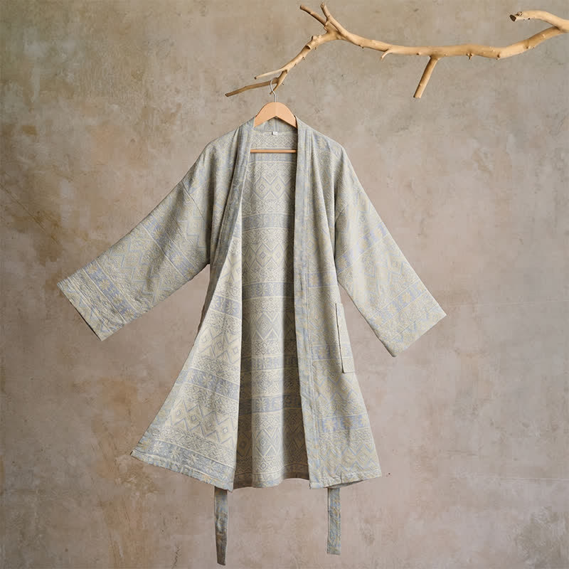 Kimono in cotone con stampa geometrica etnica - XL - Grigio - image 12
