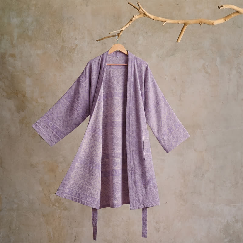 Kimono in cotone con stampa geometrica etnica - XL - Viola - image 9