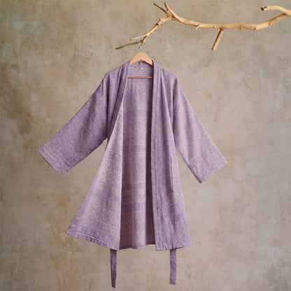 Kimono in cotone con stampa geometrica etnica - XL - Viola - image 9