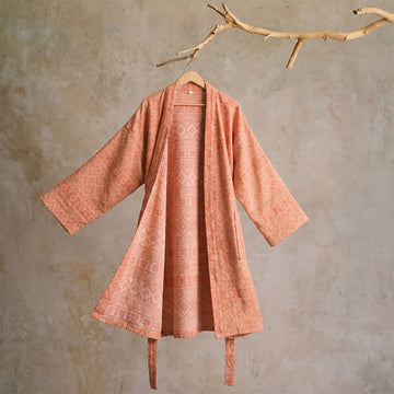 Kimono in cotone con stampa geometrica etnica - XL - Rosso - image 0