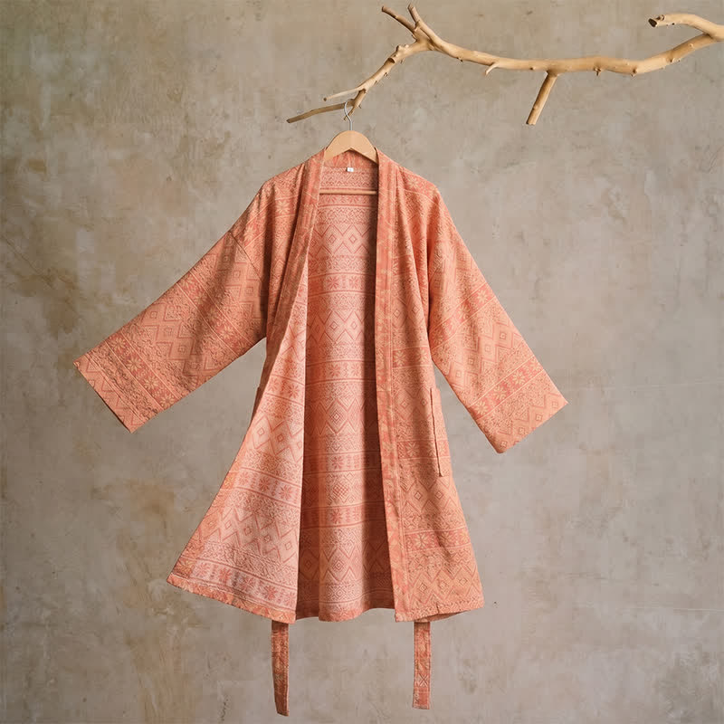 Kimono in cotone con stampa geometrica etnica - XL - Rosso - image 0