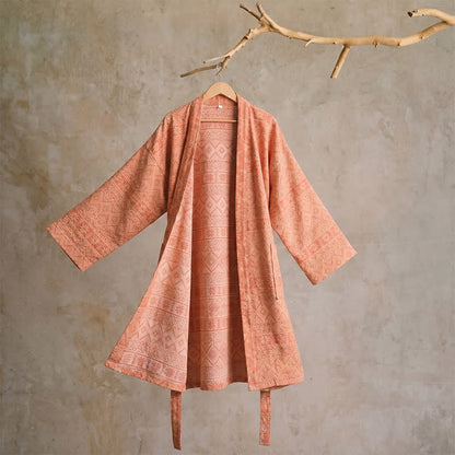 Kimono in cotone con stampa geometrica etnica - XL - Rosso - image 0