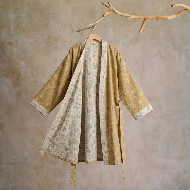 Kimono reversibile in cotone con stampa floreale - L - Giallo - image 1