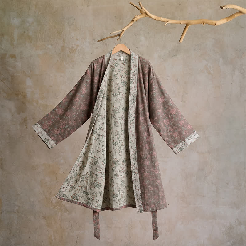 Kimono reversibile in cotone con stampa floreale - L - Grigio - image 12