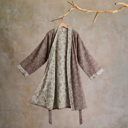 Kimono reversibile in cotone con stampa floreale - L - Grigio - image 12