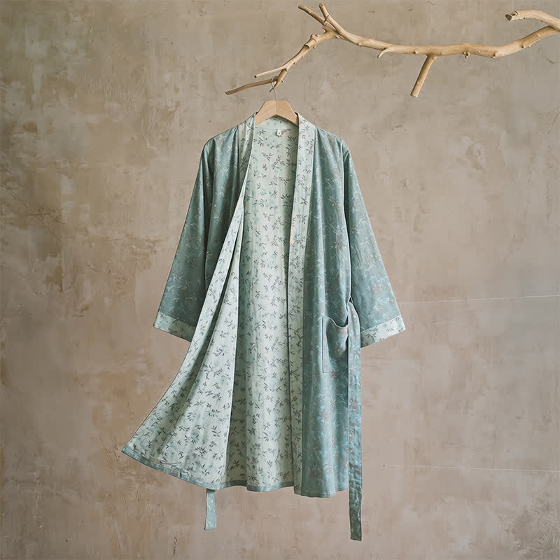 Kimono reversibile in cotone con stampa floreale - L - Blu - image 9