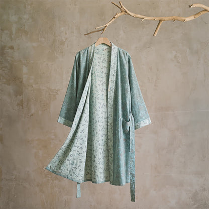 Kimono reversibile in cotone con stampa floreale - L - Blu - image 9