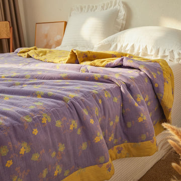 Trapunta reversibile in garza di cotone con stampa floreale in stile cottagecore - Matrimoniale - image 0