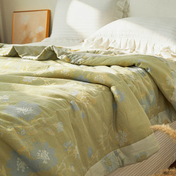 Trapunta reversibile in garza di cotone con motivo botanico sereno - Matrimoniale - image 0