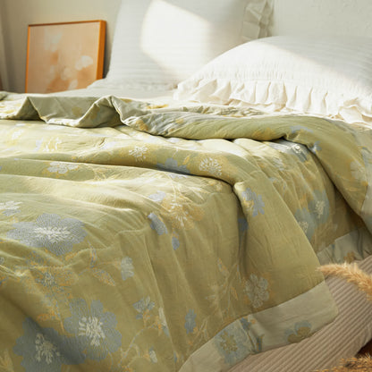 Trapunta reversibile in garza di cotone con motivo botanico sereno - Matrimoniale - image 0