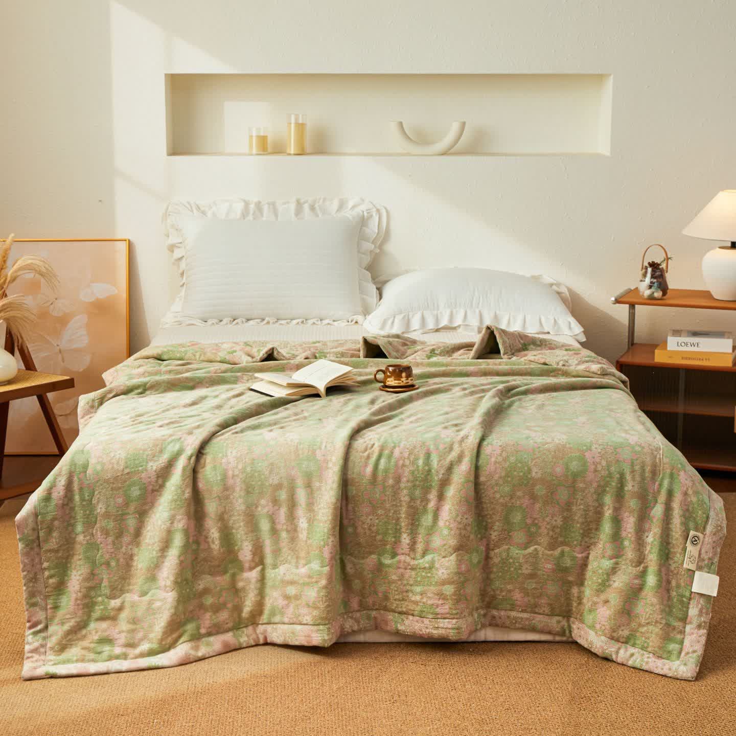 Trapunta in mussola jacquard floreale boho tinta in filo - image 1