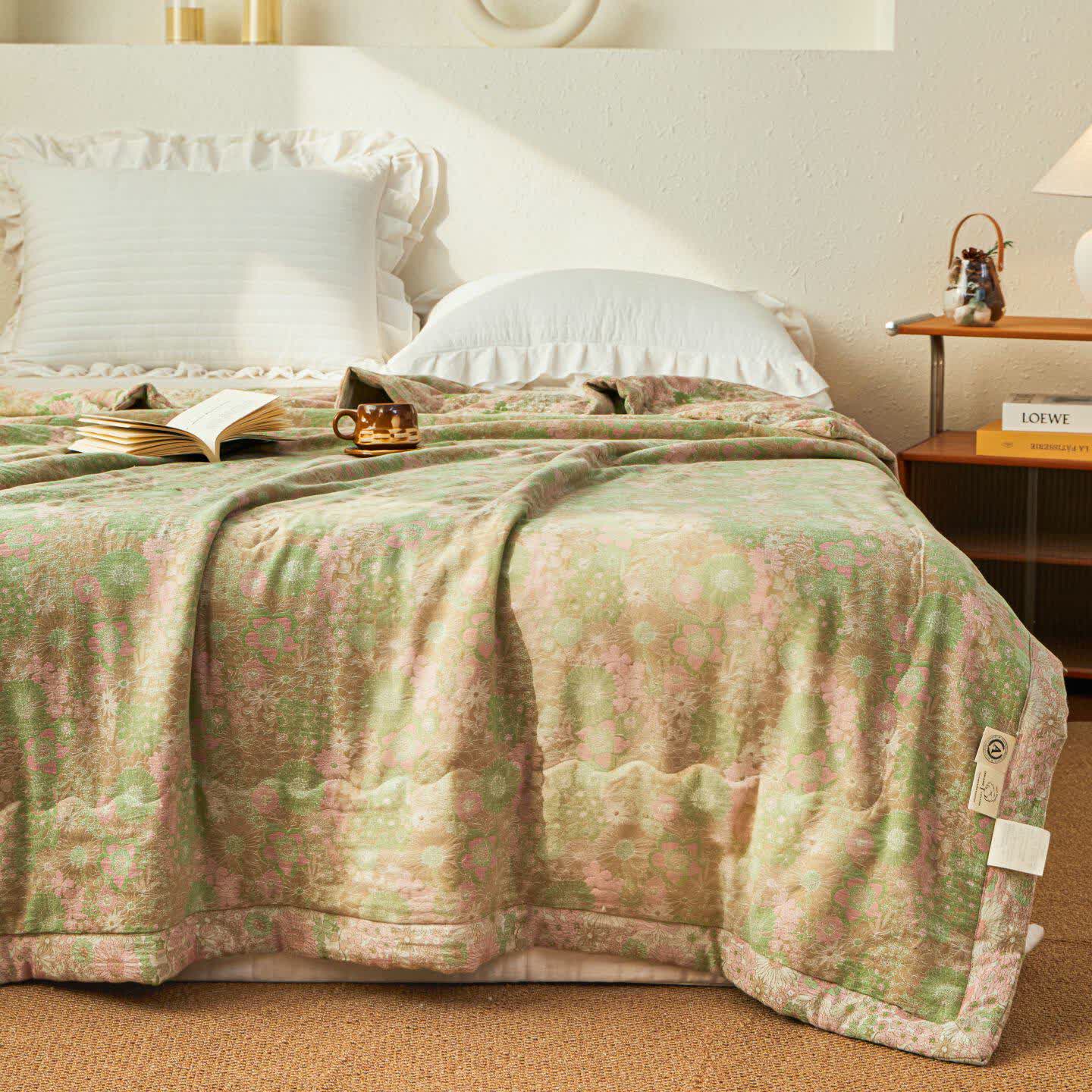 Trapunta in mussola jacquard floreale boho tinta in filo - image 2